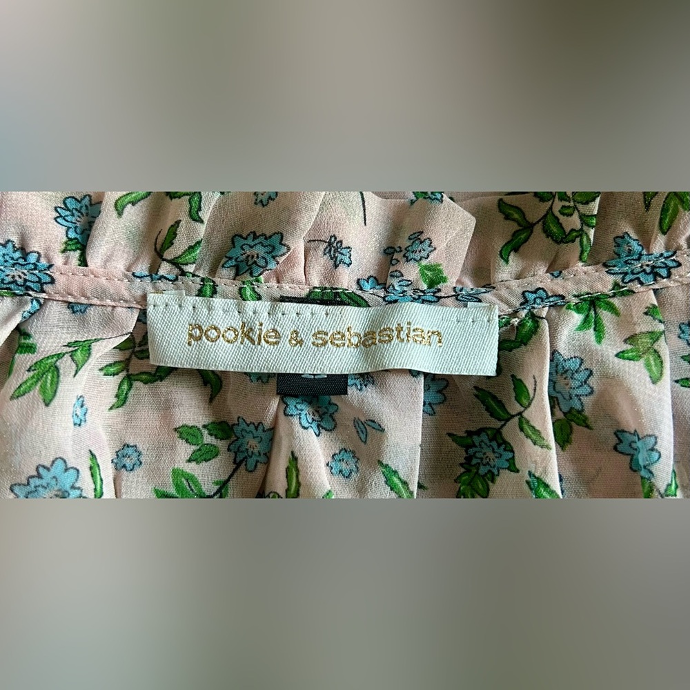 Pookie & Sebastian- Floral Peplum Blouse- Candy Pink/Golden Color - Picture 8 of 9